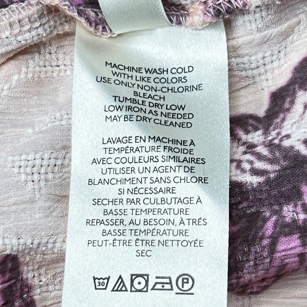 Free‎ People Sunbaked Swing Dress in Petal Pink Floral Crepe Ruffled Sz L - NWOT